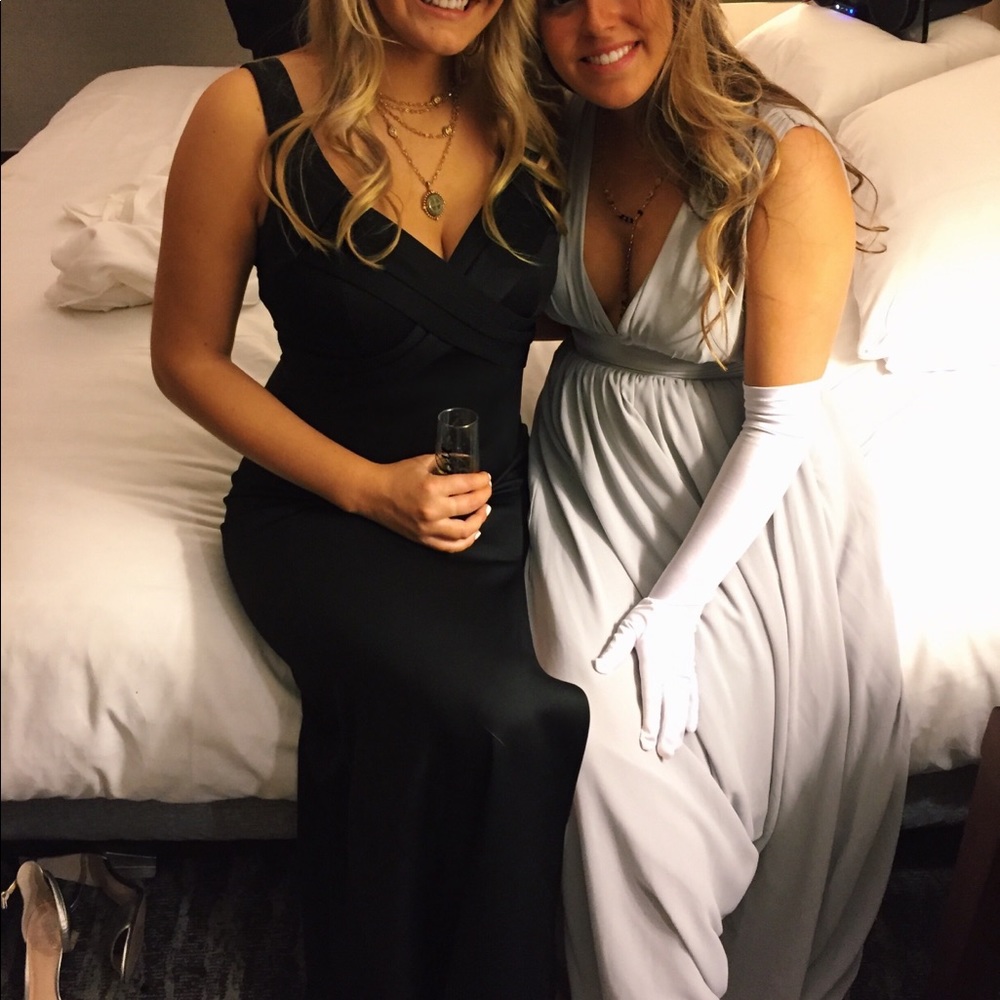 black floor length gown dress with slit